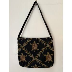 Vintage Tapestry Embroidery Doodle Bags Black Green Turtle Purse Shoulder Boho